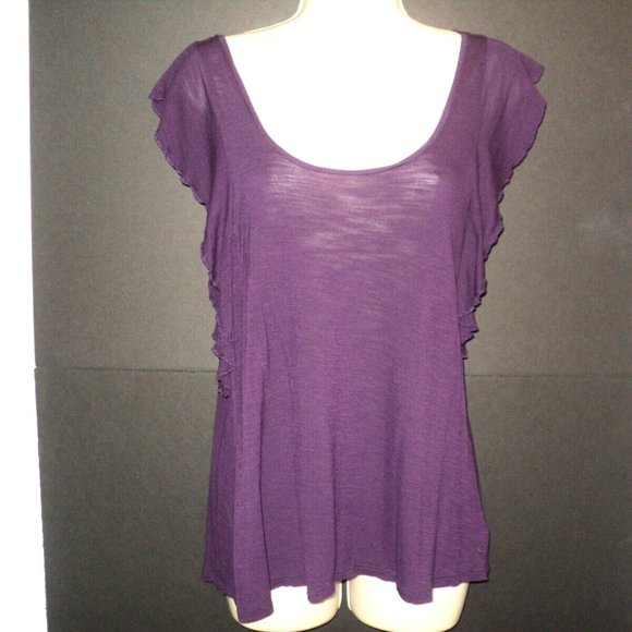 American Eagle Outfitters Festival T Women's Size M Purple Flutter Sleeves - Picture 1 of 4